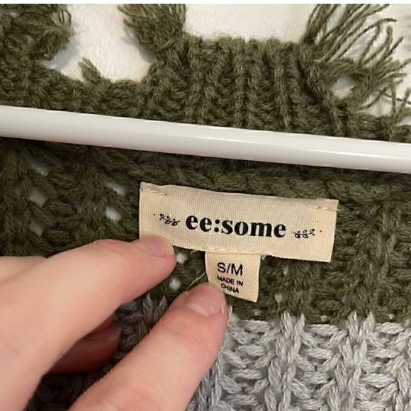 EE:SOME Olive Green Gray Purple Colorblock Striped Chunky Distressed - Picture 6 of 12